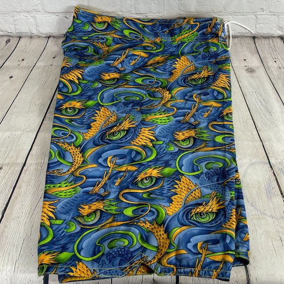 NWT VINTAGE 90'S RUSTY MEN'S AOP DRAGONS HYBRID BOARD SHORTS SIZE 33 - Picture 13 of 16